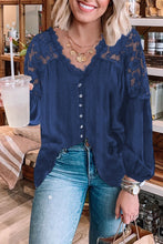 Load image into Gallery viewer, V Neckline Lace Shoulder Patchwork Blouse - Starseed Holistic Healing LLC