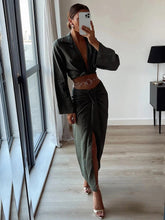 Load image into Gallery viewer, Women's Solid Suit with Bow Shirts and Pleated Skirts - Starseed Holistic Healing LLC