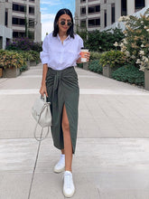 Load image into Gallery viewer, Women's Solid Suit with Bow Shirts and Pleated Skirts - Starseed Holistic Healing LLC