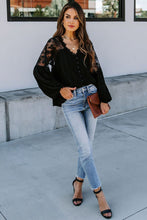 Load image into Gallery viewer, V Neckline Lace Shoulder Patchwork Blouse - Starseed Holistic Healing LLC