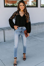 Load image into Gallery viewer, V Neckline Lace Shoulder Patchwork Blouse - Starseed Holistic Healing LLC