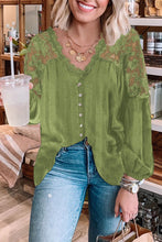 Load image into Gallery viewer, V Neckline Lace Shoulder Patchwork Blouse - Starseed Holistic Healing LLC