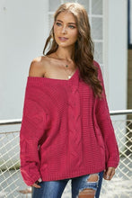 Load image into Gallery viewer, Bubblegum V-Neck Braided Knit Sweater - Starseed Holistic Healing LLC