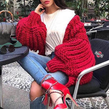 Load image into Gallery viewer, Long lantern sleeve knitted cardigan Women loose sexy - Starseed Holistic Healing LLC
