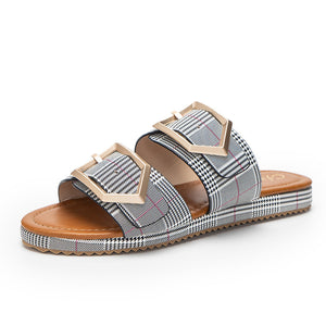 Women's Slippers One Word Big Belt Square Buckle Fashion Shoes - Starseed Holistic Healing LLC