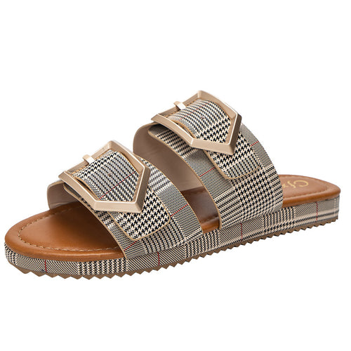 Women's Slippers One Word Big Belt Square Buckle Fashion Shoes - Starseed Holistic Healing LLC