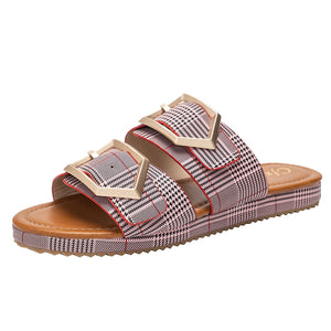 Women's Slippers One Word Big Belt Square Buckle Fashion Shoes - Starseed Holistic Healing LLC