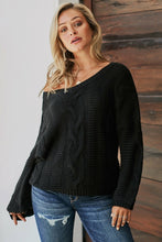 Load image into Gallery viewer, Bubblegum V-Neck Braided Knit Sweater
