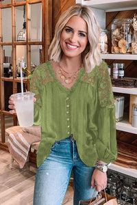 V Neckline Lace Shoulder Patchwork Blouse - Starseed Holistic Healing LLC
