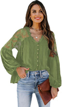 Load image into Gallery viewer, V Neckline Lace Shoulder Patchwork Blouse - Starseed Holistic Healing LLC
