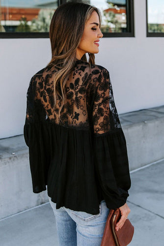 V Neckline Lace Shoulder Patchwork Blouse - Starseed Holistic Healing LLC