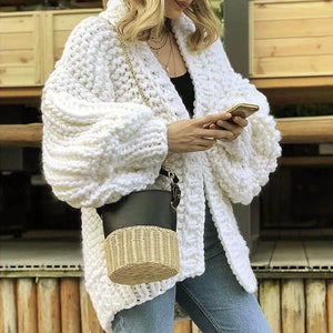 Long lantern sleeve knitted cardigan Women loose sexy - Starseed Holistic Healing LLC