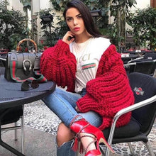 Load image into Gallery viewer, Long lantern sleeve knitted cardigan Women loose sexy - Starseed Holistic Healing LLC
