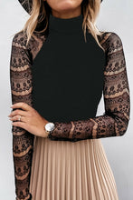 Load image into Gallery viewer, High Neck Lace Crochet Long Sleeve Top
