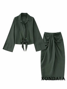 Women's Solid Suit with Bow Shirts and Pleated Skirts - Starseed Holistic Healing LLC