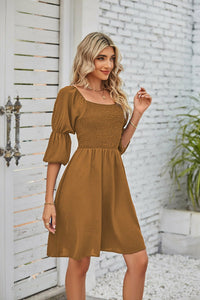 Square Neckline Puff Sleeve Backless Dress for Women. - Starseed Holistic Healing LLC
