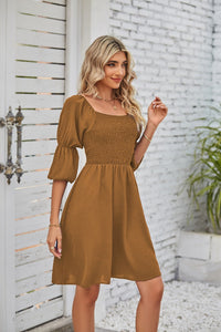 Square Neckline Puff Sleeve Backless Dress for Women. - Starseed Holistic Healing LLC