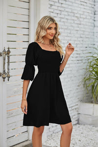 Square Neckline Puff Sleeve Backless Dress for Women. - Starseed Holistic Healing LLC