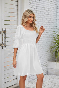 Square Neckline Puff Sleeve Backless Dress for Women. - Starseed Holistic Healing LLC