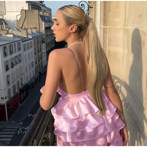 Sexy Deep V Backless Mini Tiered Dress - Starseed Holistic Healing LLC