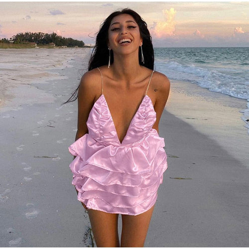 Sexy Deep V Backless Mini Tiered Dress - Starseed Holistic Healing LLC