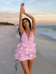 Sexy Deep V Backless Mini Tiered Dress - Starseed Holistic Healing LLC