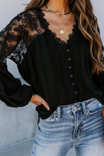 Load image into Gallery viewer, V Neckline Lace Shoulder Patchwork Blouse - Starseed Holistic Healing LLC
