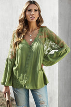 Load image into Gallery viewer, V Neckline Lace Shoulder Patchwork Blouse - Starseed Holistic Healing LLC
