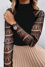 Load image into Gallery viewer, High Neck Lace Crochet Long Sleeve Top
