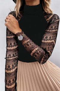 High Neck Lace Crochet Long Sleeve Top