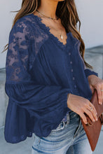 Load image into Gallery viewer, V Neckline Lace Shoulder Patchwork Blouse - Starseed Holistic Healing LLC
