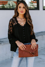 Load image into Gallery viewer, V Neckline Lace Shoulder Patchwork Blouse - Starseed Holistic Healing LLC
