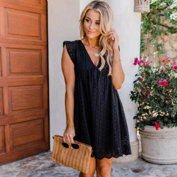 V-neck Summer Short Sleeve Lace Dress - Starseed Holistic Healing LLC