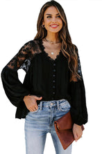 Load image into Gallery viewer, V Neckline Lace Shoulder Patchwork Blouse - Starseed Holistic Healing LLC
