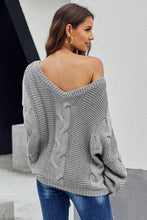 Load image into Gallery viewer, Bubblegum V-Neck Braided Knit Sweater
