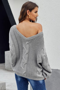 Bubblegum V-Neck Braided Knit Sweater