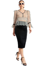 Load image into Gallery viewer, J&#39;lene Top - 3/4&quot; puff sleeve mesh top with flocked polka dots &amp; - Starseed Holistic Healing LLC
