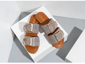 Women's Slippers One Word Big Belt Square Buckle Fashion Shoes - Starseed Holistic Healing LLC