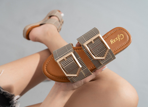 Women's Slippers One Word Big Belt Square Buckle Fashion Shoes - Starseed Holistic Healing LLC