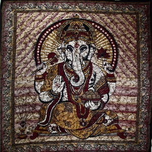 Ganesha Holding Lotus Flower In Batik Style Tie Dye Tapestry - Starseed Holistic Healing LLC