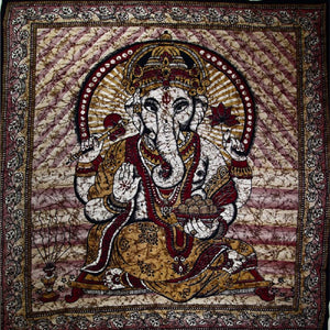 Ganesha Holding Lotus Flower In Batik Style Tie Dye Tapestry - Starseed Holistic Healing LLC