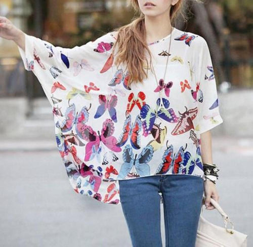 Womens Loose Fit Butterfly Theme Batwing Top - Starseed Holistic Healing LLC