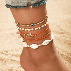 Multi Layered Gold Shell Pendant Chains Ankle Bracelet - Starseed Holistic Healing LLC