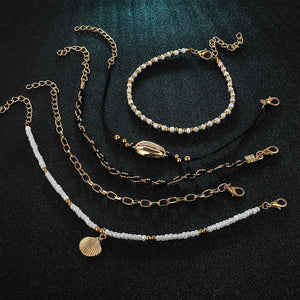 Multi Layered Gold Shell Pendant Chains Ankle Bracelet - Starseed Holistic Healing LLC