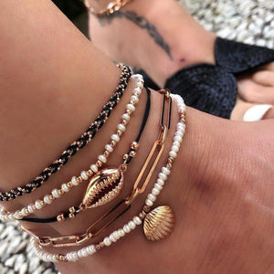 Multi Layered Gold Shell Pendant Chains Ankle Bracelet - Starseed Holistic Healing LLC
