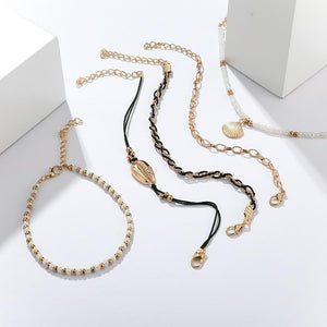 Multi Layered Gold Shell Pendant Chains Ankle Bracelet - Starseed Holistic Healing LLC