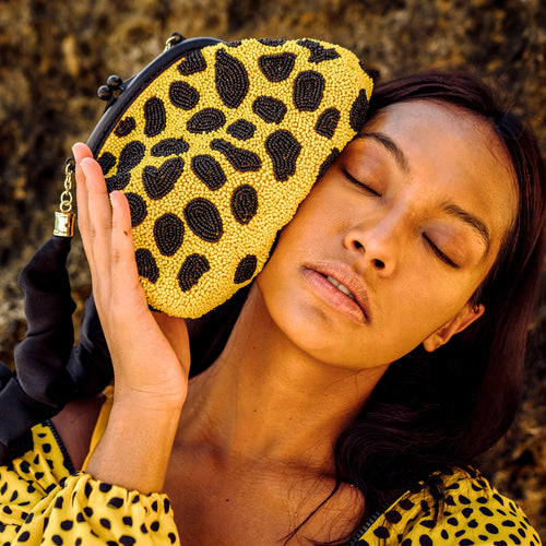 ARNOLDI VENOM Hand-beaded Clutch, in Black & Yellow - Starseed Holistic Healing LLC