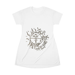 Sun and moon T-Shirt Dress white - Starseed Holistic Healing LLC